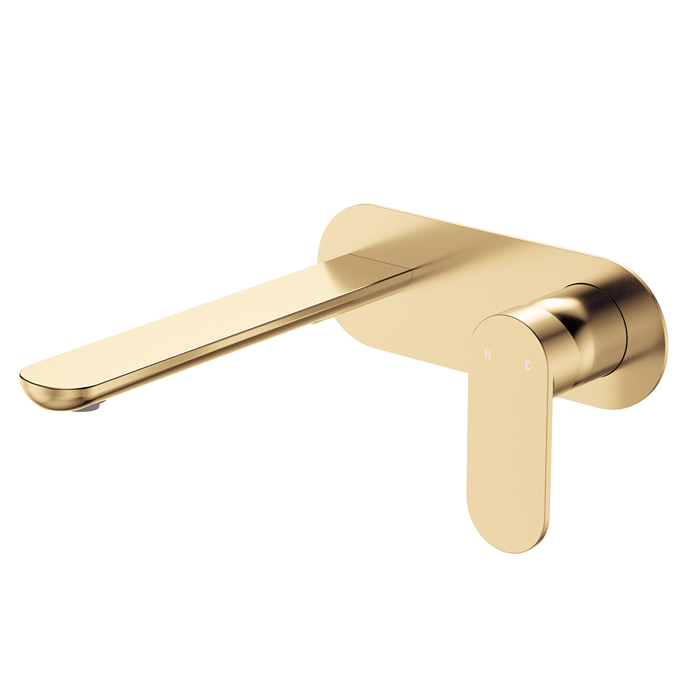 FIE Empire Slim BasinBath Wall Mixer Set Oval Plate 200mm Outlet Urban Brass