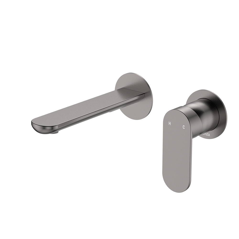 FIE Empire Slim BasinBath Wall Mixer Set, Round Plates, 160mm Outlet, Gun Metal