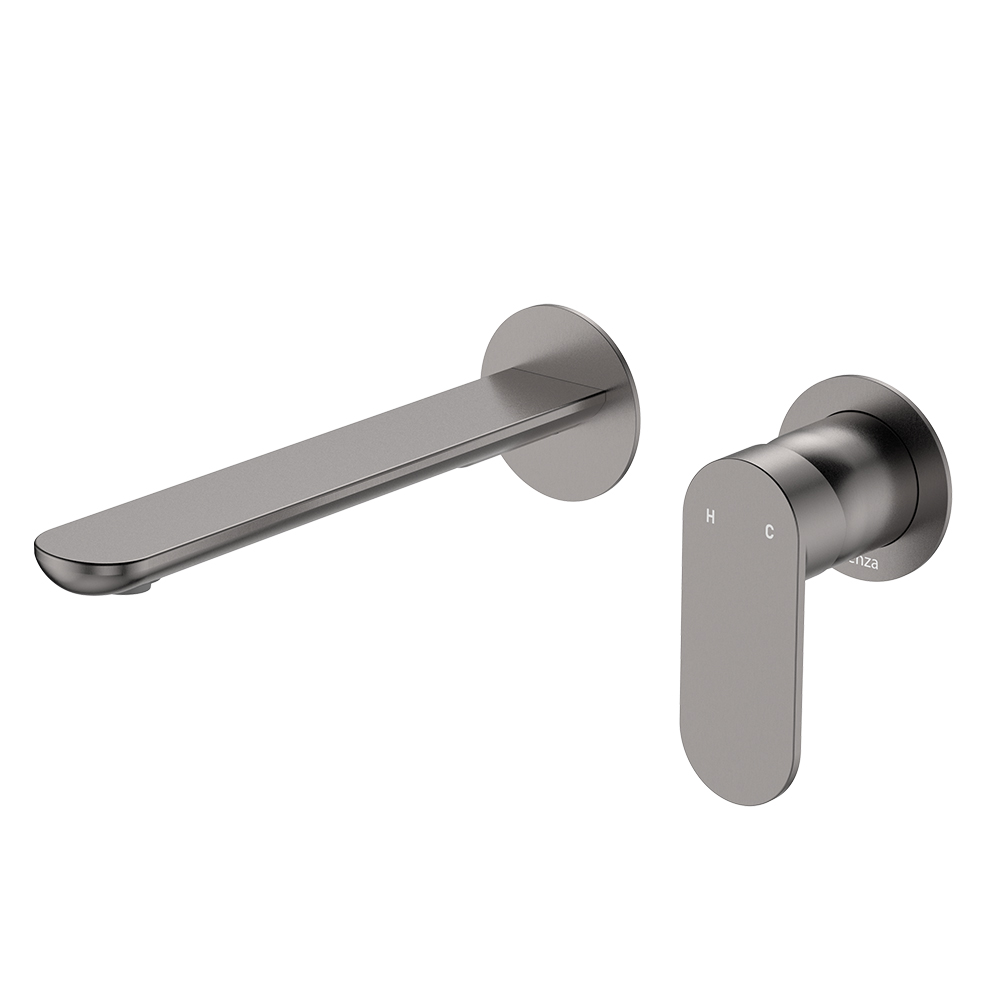 FIE Empire Slim BasinBath Wall Mixer Set, Round Plates, 200mm Outlet, Gun Metal